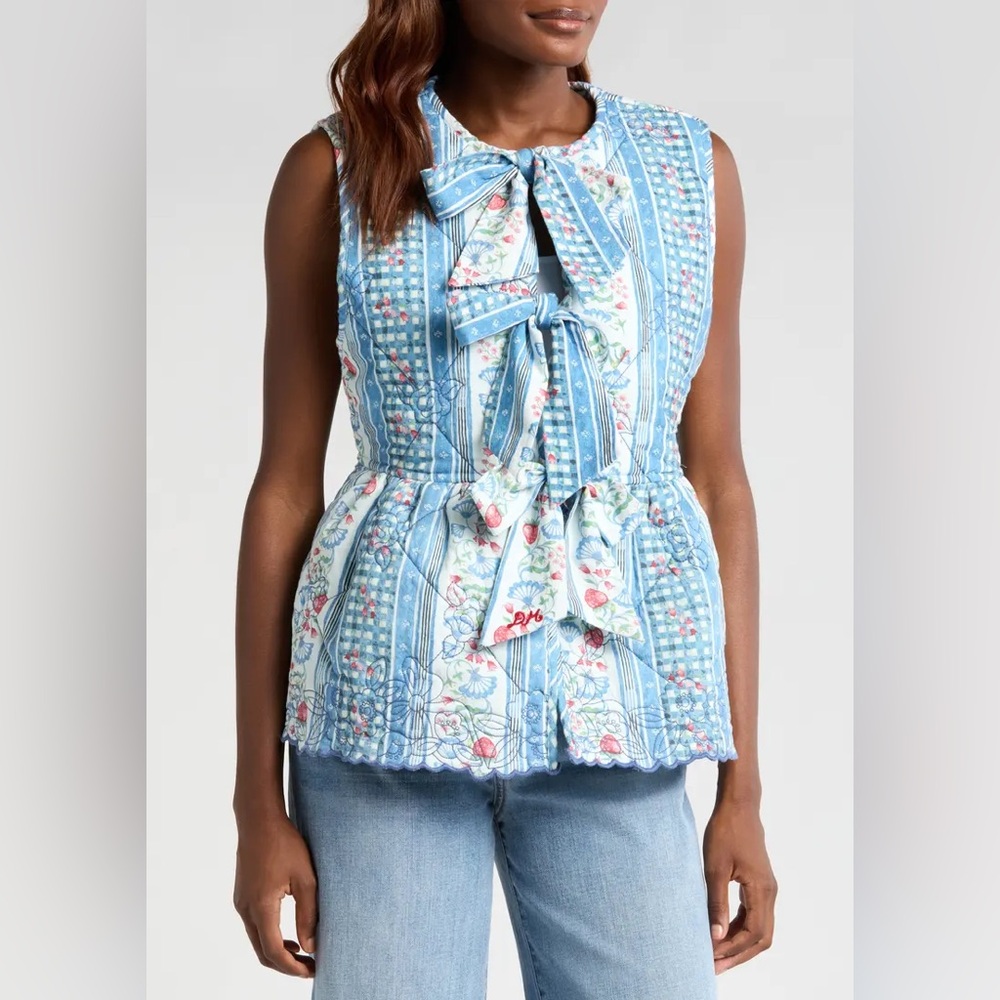 Damson Madder Catrin Tie Front Reversible Organic Cotton Vest